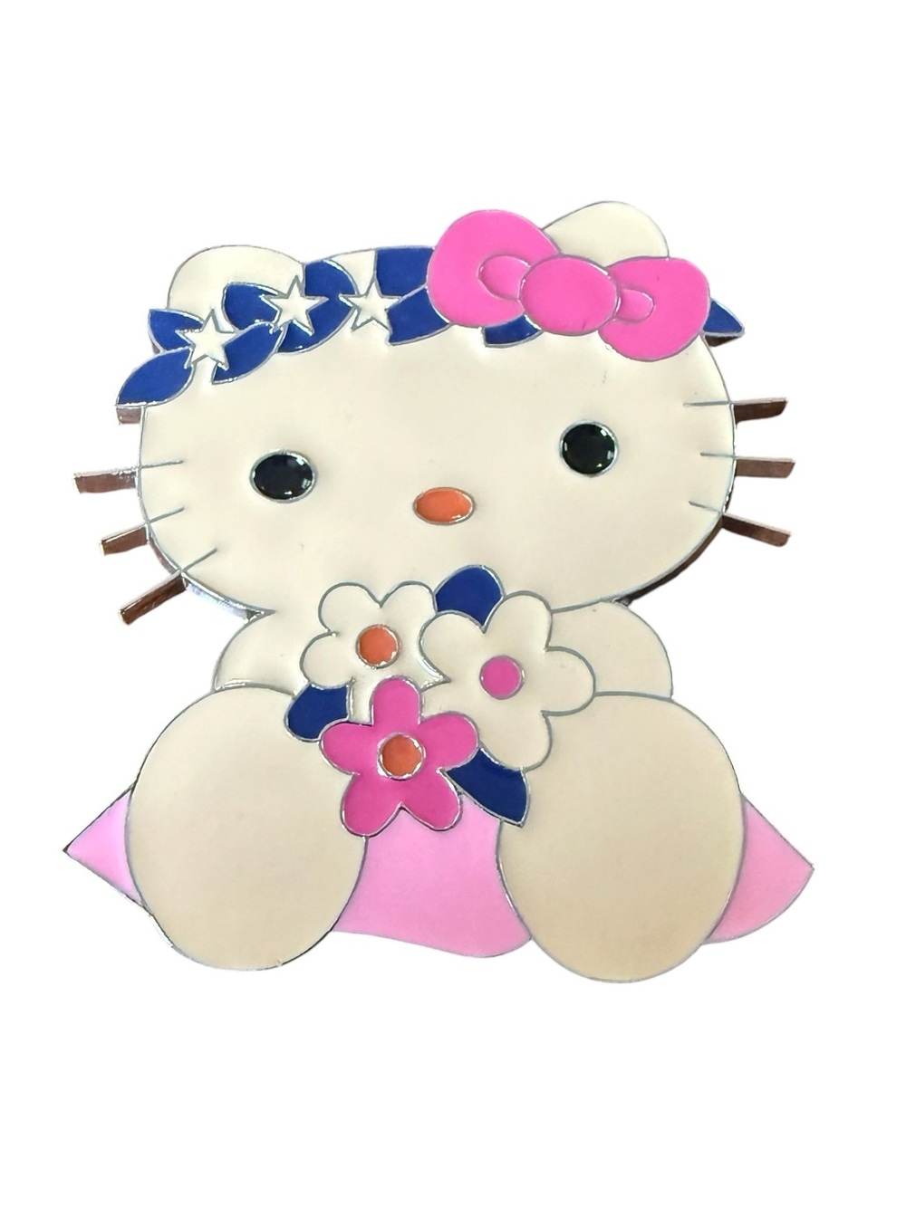 Vintage Kitty With Pink Bow & Blue Floral Kawaii Adult Belt Buckle